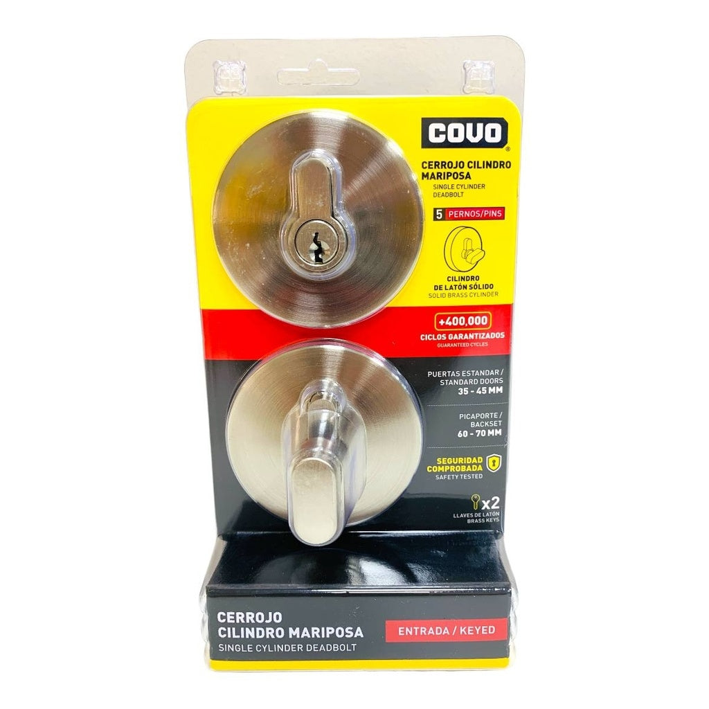 Cerrojo Puerta Redondo Llave/mariposa Satinado Covo 5 Pernos