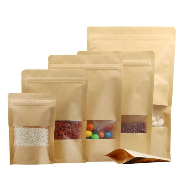 Bolsas Doypack Zipper Papel Kraft De Ventana