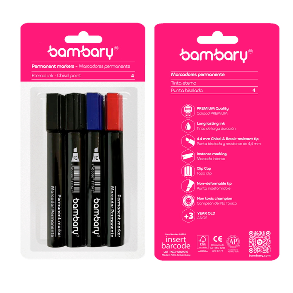 Marcadores Escolares Permanentes De Punta Biselada De 4,4 Mm