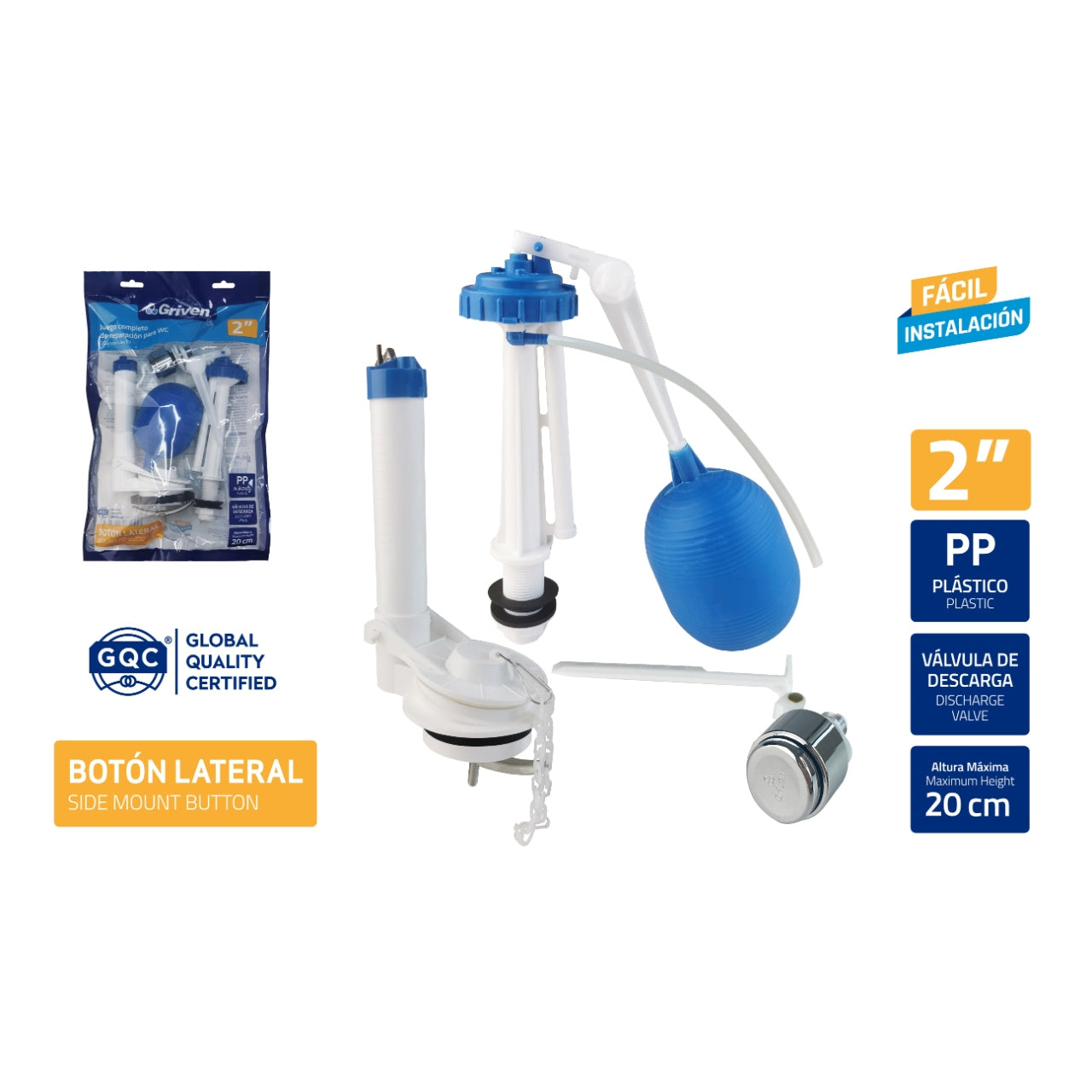 HERRAJE PARA POCETA CON FLOTADOR COMPACTO UNIVERSAL DE 2 PULGADAS