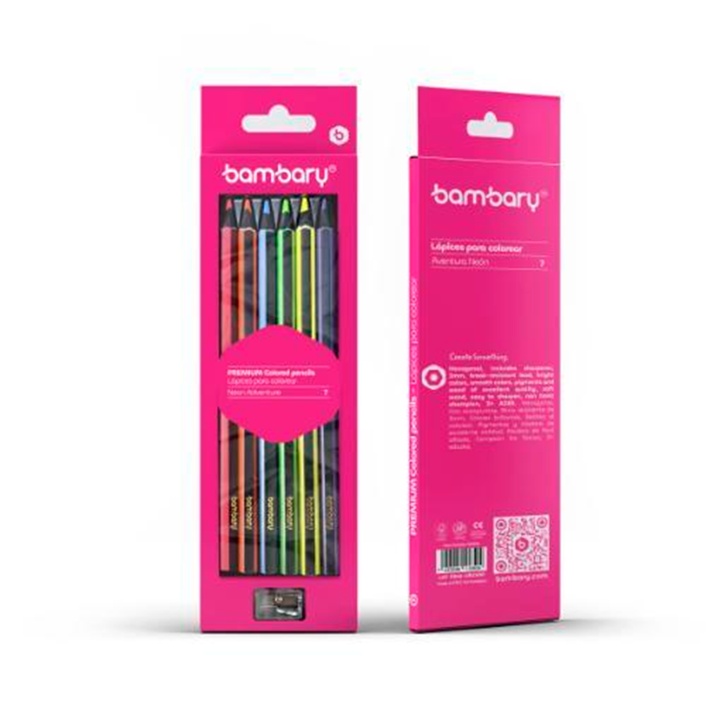 Lápices De Colores Neón Hexagonal De 7 X 3 Mm De 6 Und.