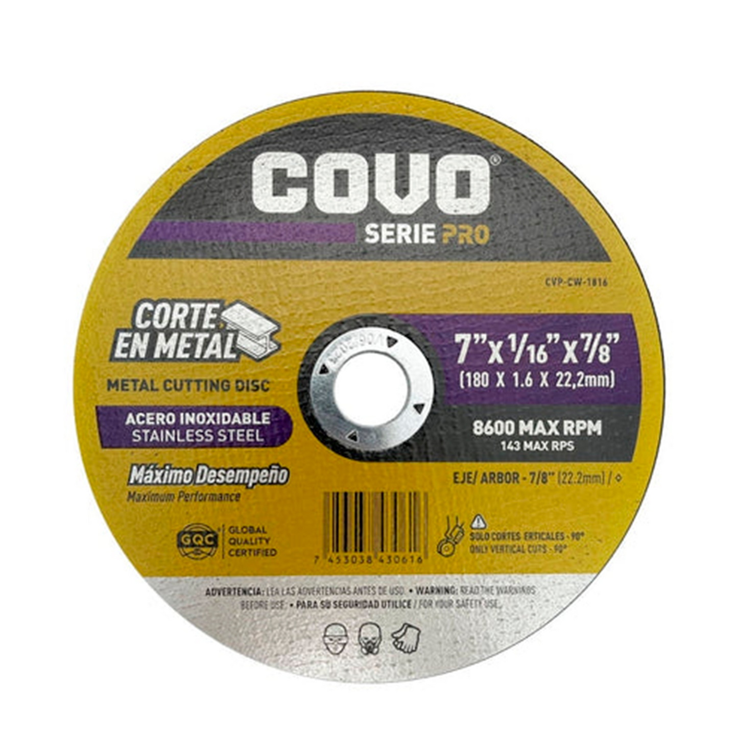 Disco De Corte Fino 7 Pulgadas Metal 1/16x7/8 Covo Serie Pro