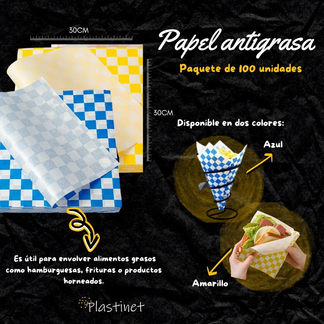 Papel Anti Grasa Cuadro Amarillo /blanco 30x30cm X 100 Und.