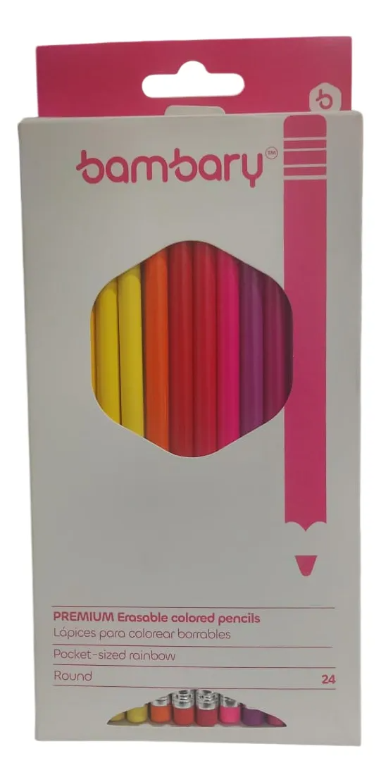 Lapices De Colores Borrables Redondos De 7 X 3 Mm 24 Und.