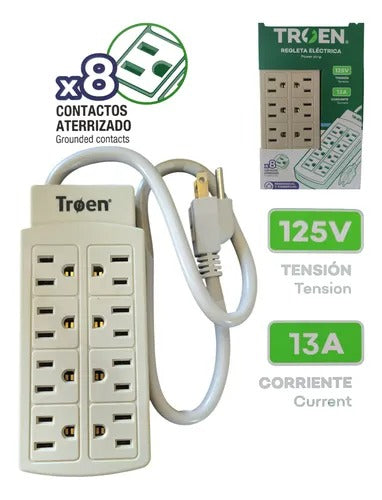 Regleta Eléctrica De 8 Tomas - 60 Cm Power Strip Troen
