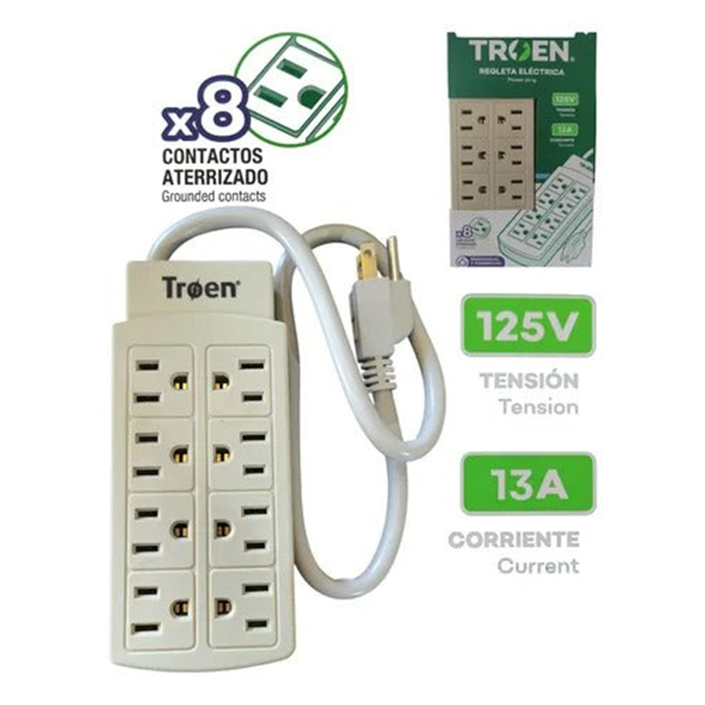 Regleta Eléctrica De 8 Tomas - 60 Cm Power Strip Troen