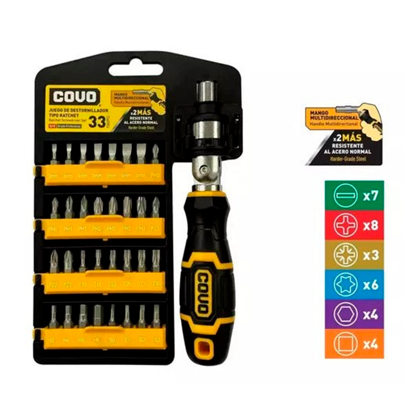 JUEGO DE DESTORNILLADOR TIPO RATCHET 33 PIEZAS