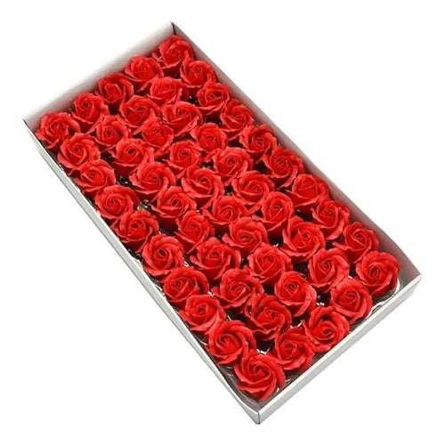 Flores Artificiales Rojas Caja Con Visor 50 Piezas Arreglos