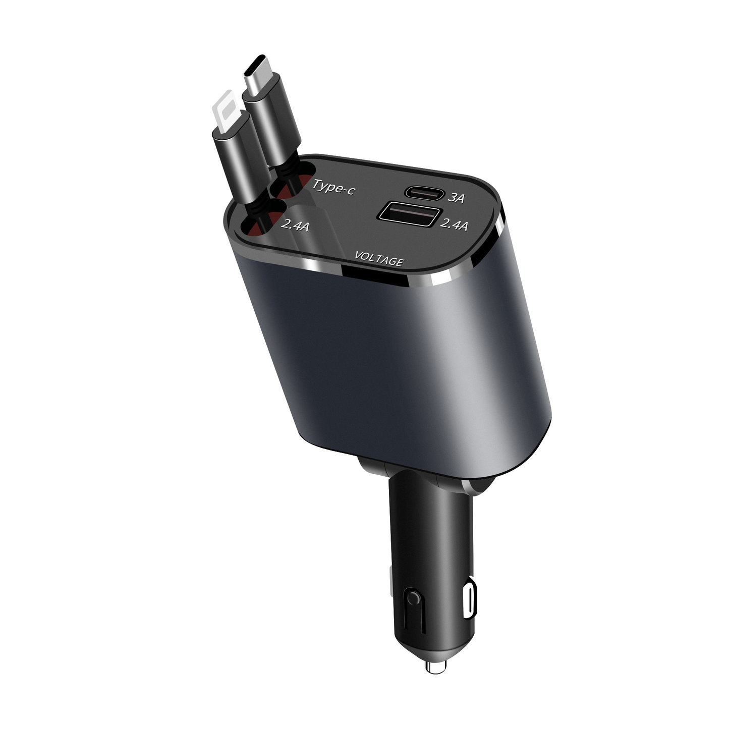 CARGADOR DE CARRO Y AUTOMOVIL RETRACTIL DE CARGA RAPIDA TIPO C USB Y LIGHTNING 66W