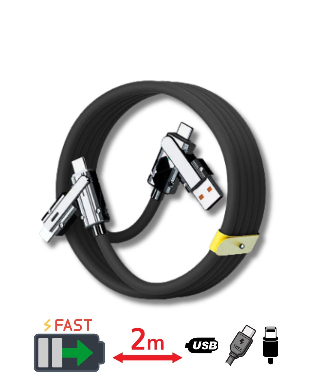 CABLE DE CARGA RÁPIDA 4 EN 1 65W USB - TIPO C - MICRO - IPHONE