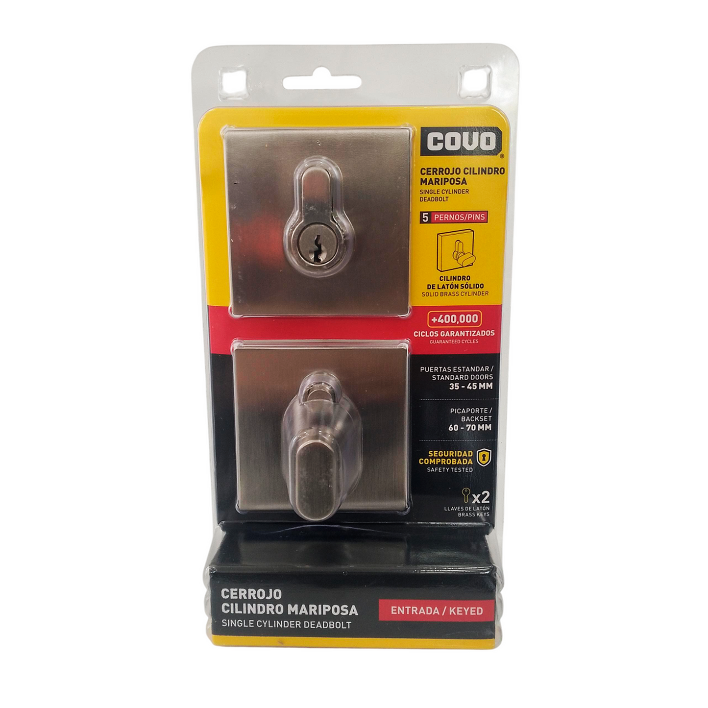 Cerrojo Puerta Cuadrado Llave/mariposa Satinado Covo 5 Perno