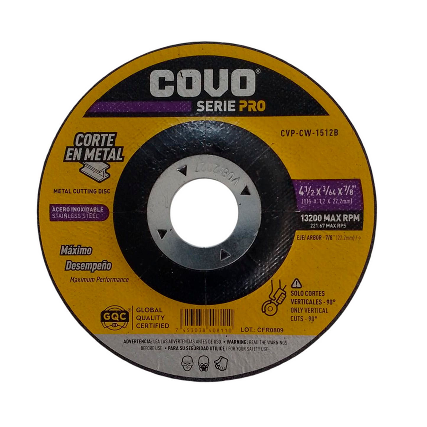 Disco Corte De Metal Serie Pro 4 1/2 Pulgada Covo Extrafino