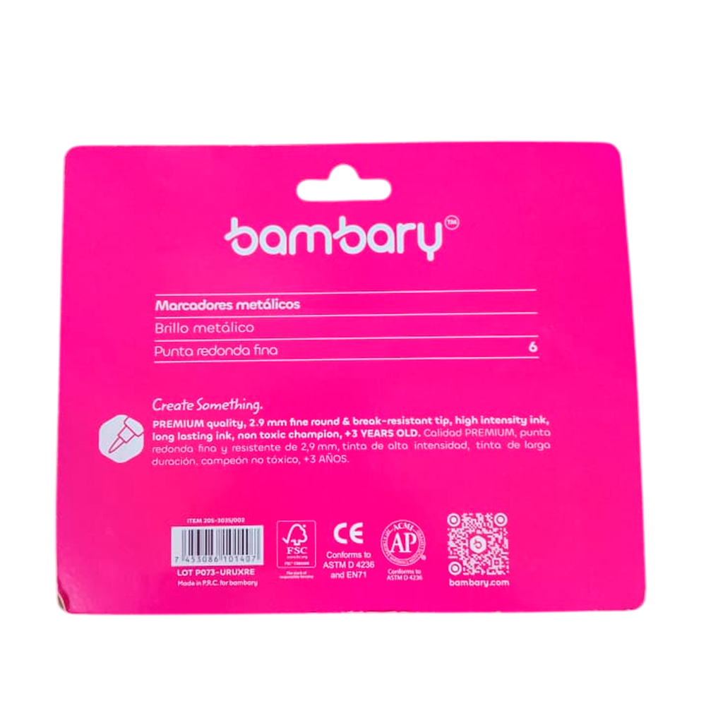 Marcadores Metalizados Punta Redonda De 6 Unidades Bambary