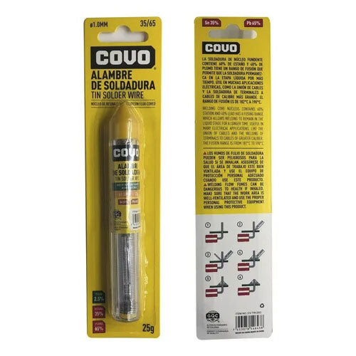 Estaño Para Soldar Alambre Tubo De 25 Gramos 35/65 Marca Covo