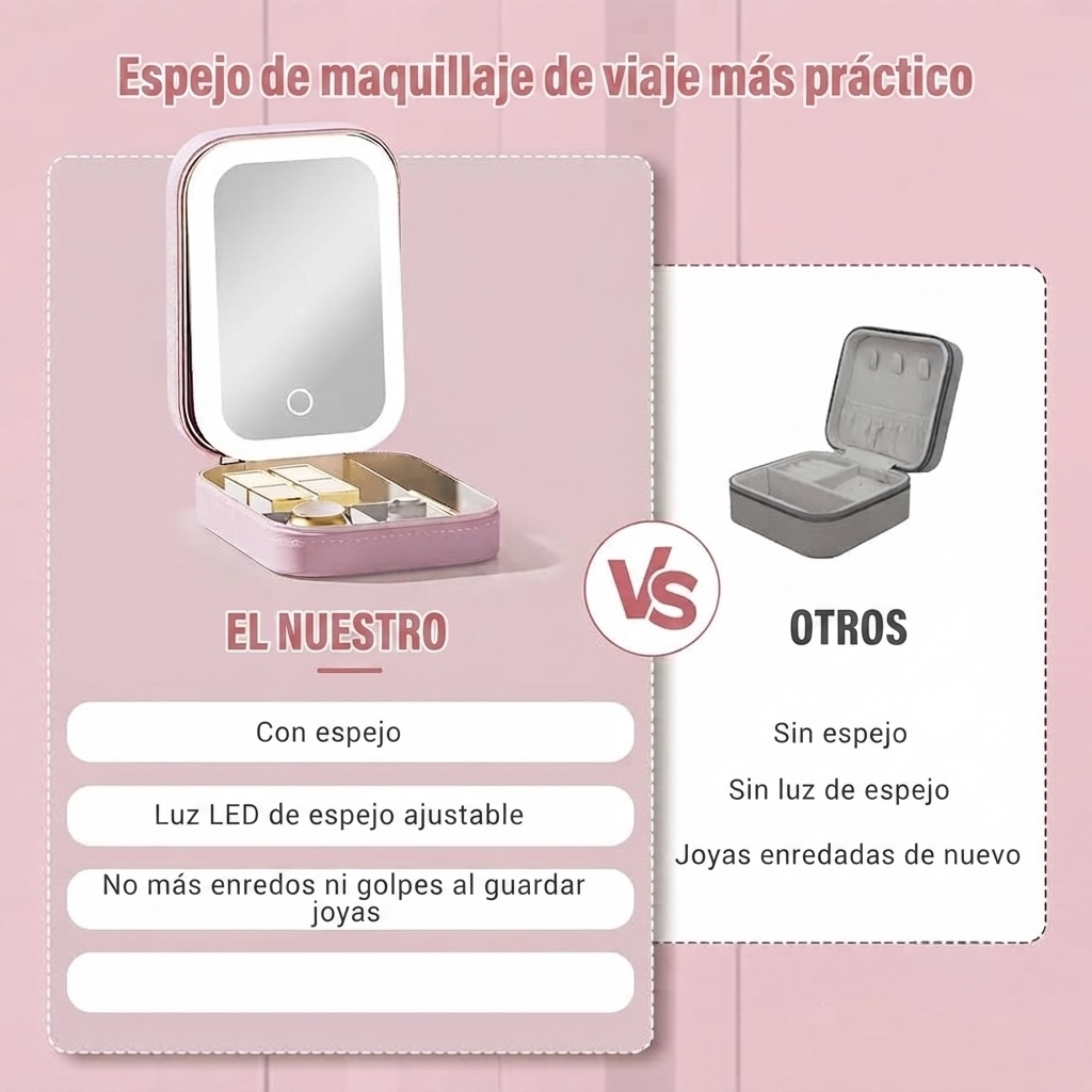 Espejo Mesa Base Rosa Maquillaje Neceser