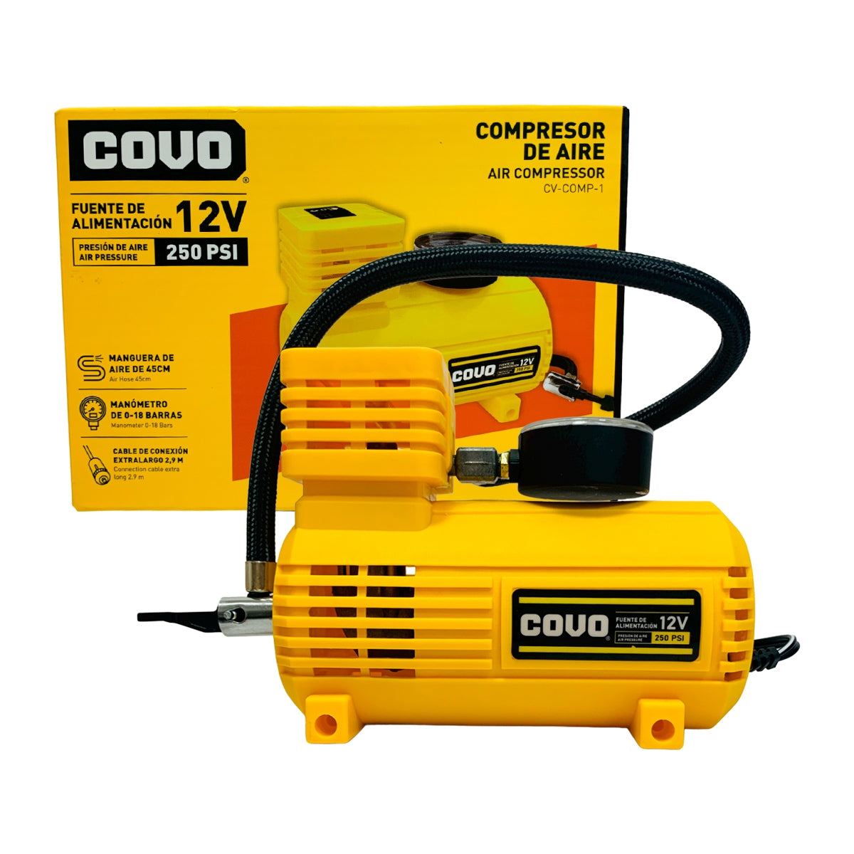 Compresor De Aire Portátil De 12v 250 Psi Para Cauchos Covo