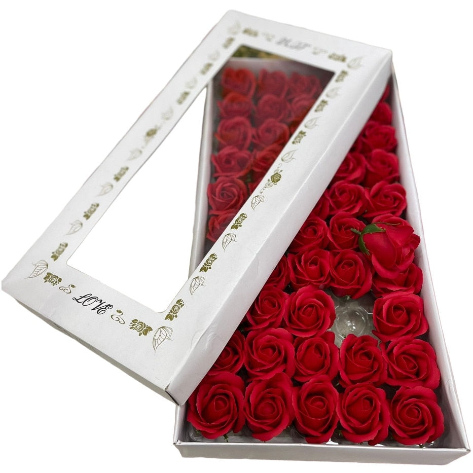 Flores Artificiales Rojas Caja Con Visor 50 Piezas Arreglos