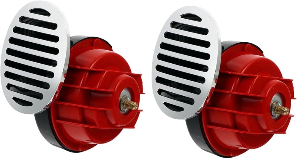 JUEGO DE 2 BOCINAS 12V / AC RANCING ROJO TIPO CARACOL
