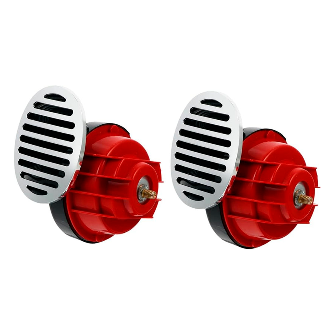 JUEGO DE 2 BOCINAS 12V / AC RANCING ROJO TIPO CARACOL