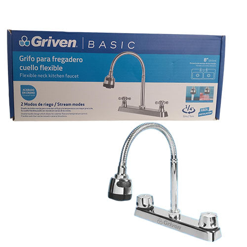 Llave Fregadero Doble De Cuello Flexible De 8pulgadas Griven