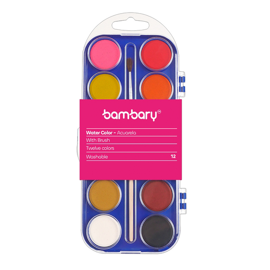 Acuarela Escolar Con Pincel Y 12 Pastillas Para Estudiantes