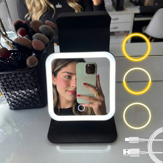 Espejo mesa base negro maquillaje portátil
