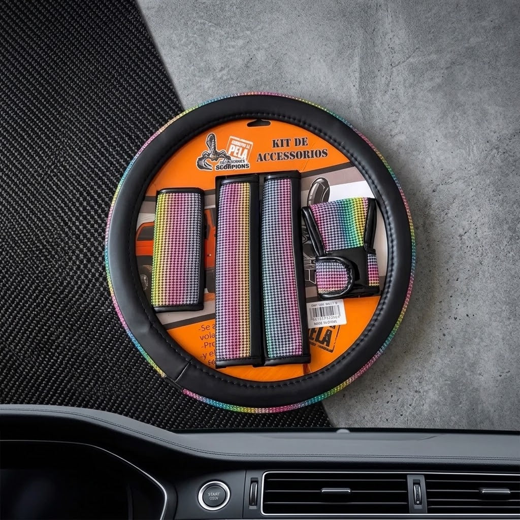 Kit Forro De Volante Bling Bling Negro Multicolor