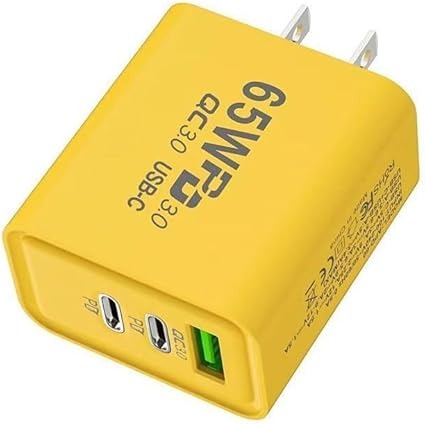Adaptador de corriente de cargador rápido de 65 W, 3 puertos, AMARILLO, AR-PD05