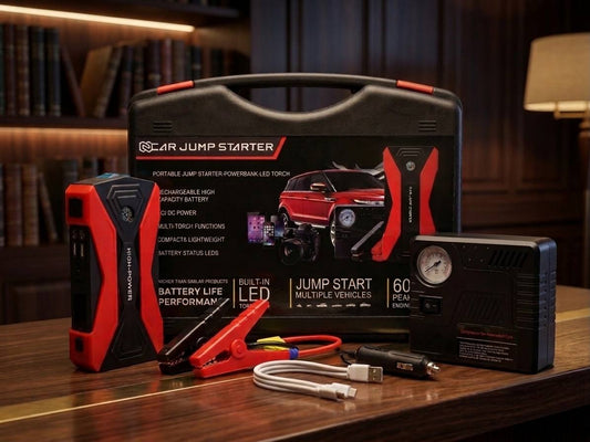 Jumper Stater Arrancador de Baterías, Compresor y Power Bank (13800mAh / 150 PSI)