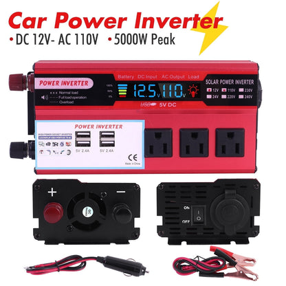 Inversor De Corriente De 12v A 110v De 4 Puerto Usb Y 5000w