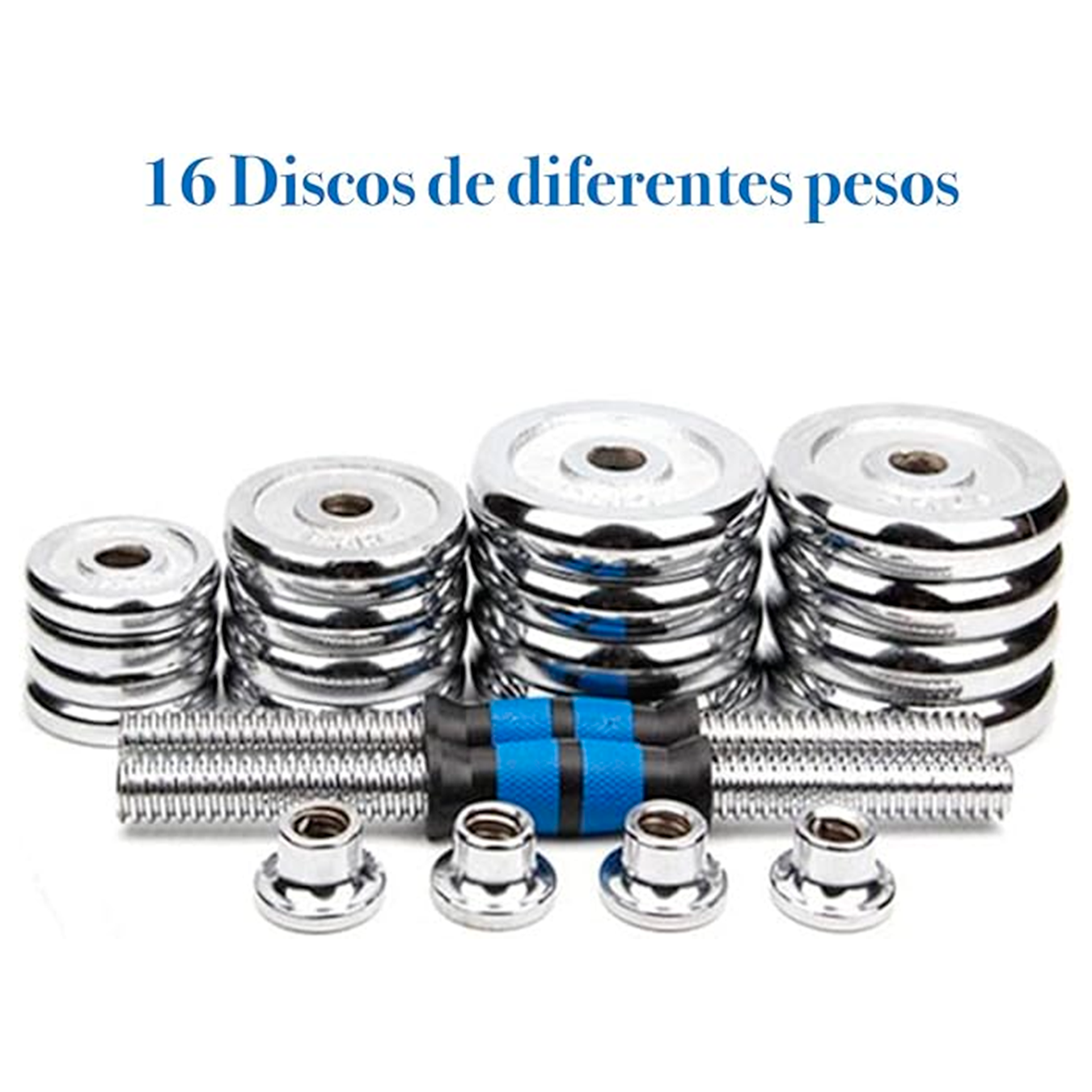 Kit De Mancuernas Y Barra Ajust De 30kg De Metal Con Estuche