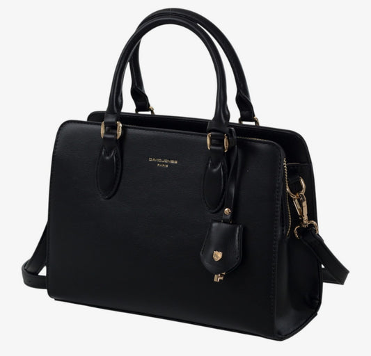 CARTERA PEQUEÑA ELEGANTE DE COLOR NEGRA CON APLIQUES