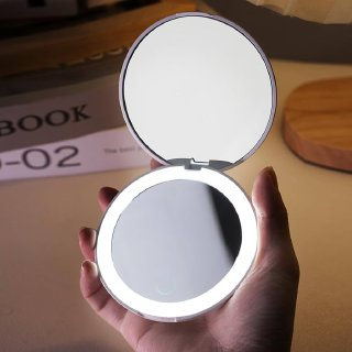 Espejo Redondo De Maquillaje LED Recargable Compacto