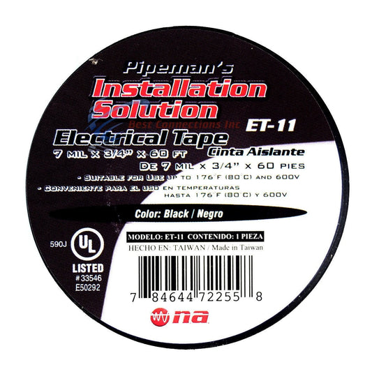 Teipe Negro Electrico De 18 Metros Pipeman's Solution Cinta