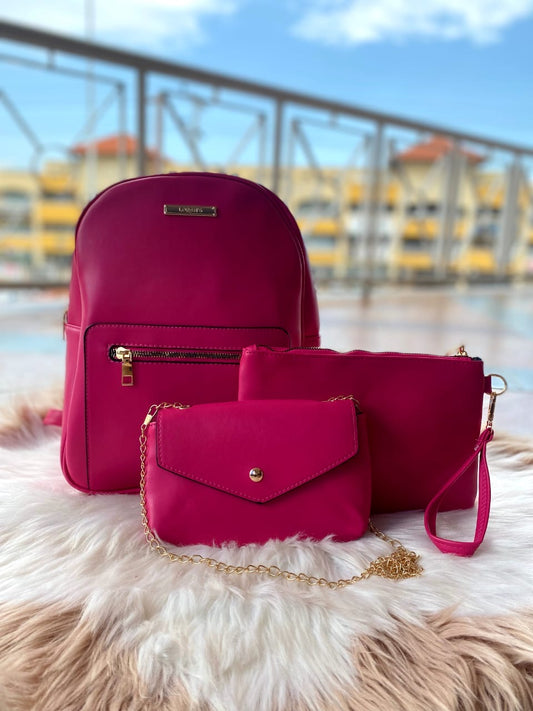 SET DE MORRAL EN COLOR FUCSIA Y LILA