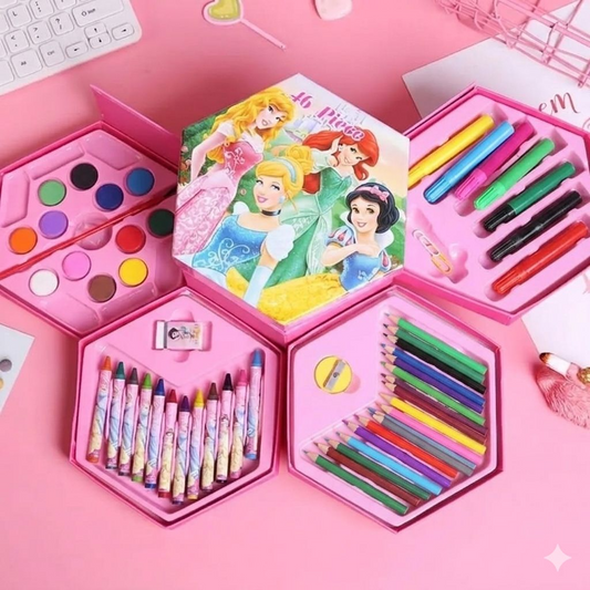 Set De Arte Hexagonal Para Niñas Con 46 Piezas Para Dibujar