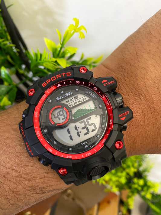 RELOJ DEPORTIVO PÁRA CABALLEROS NEGRO CON ROJO