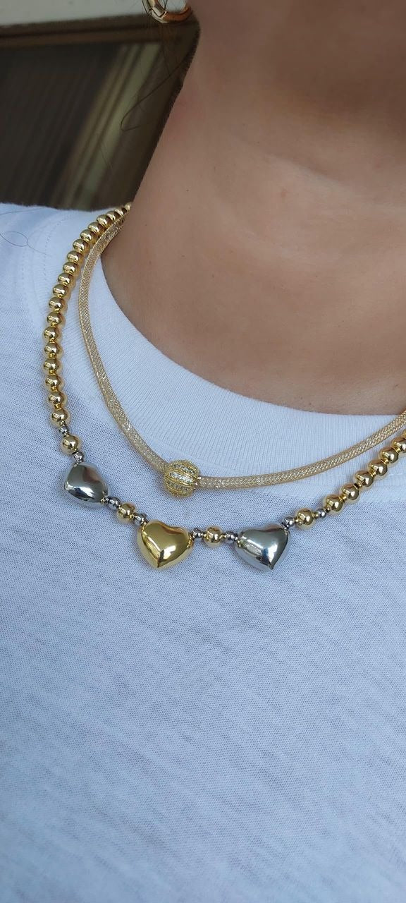 CADENA CON DIJE DE CORAZON PLATA Y DORADO