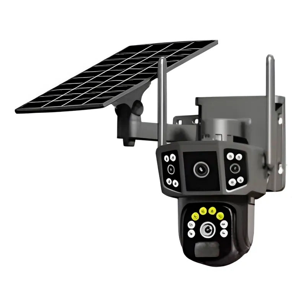 2 Camaras De Seguridad 3 En 1 Triple Angulo Con Panel Recar.