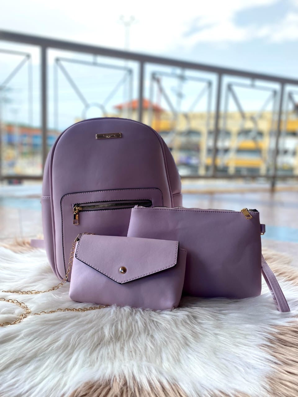 SET DE MORRAL EN COLOR FUCSIA Y LILA
