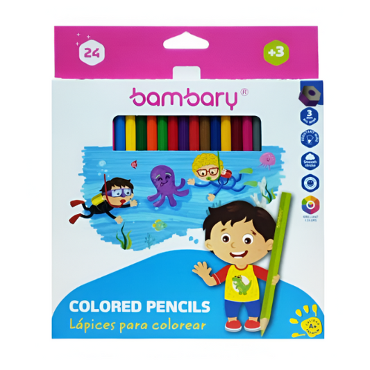 Lapices De Colores Redondos De 24 Unidades 7" X 3 Mm Bambary