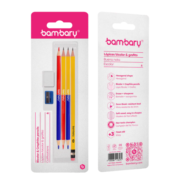 Lápices Bicolor Y Grafito Hexagonal Con Borrador Escolar