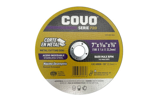 Disco De Corte Fino 7 Pulgadas Metal 1/16x7/8 Covo Serie Pro