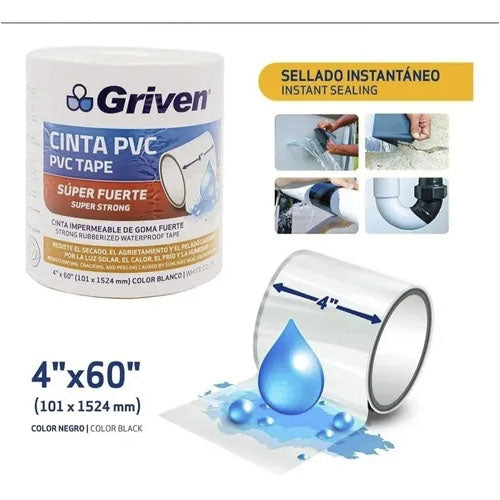 Cinta Pvc Griven Flextape Impermeable Negra Sellado Instantaneo