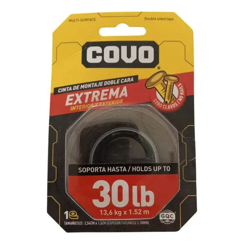 Cinta Doble Faz Adhesiva Extra Fuerte Roja 13.6 Kg/1.52 Mts.