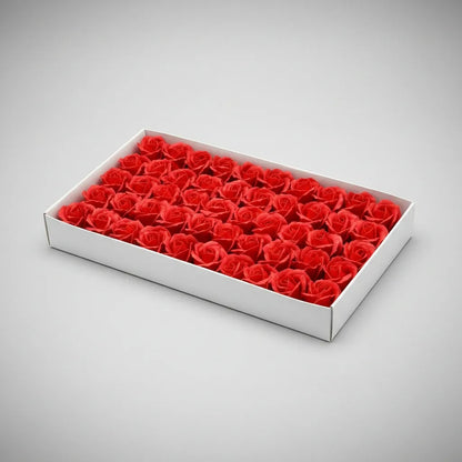 Flores Artificiales Rojas Caja Con Visor 50 Piezas Arreglos