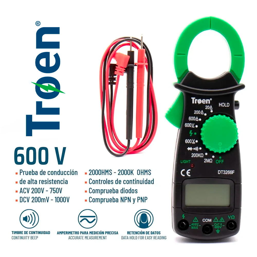 MULTIMETRO DIGITAL DE GANCHO TROEN 600V