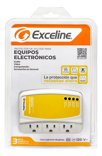 PROTECTOR DE VOLTAJE 120V DE 3 TOMAS EXCELINE