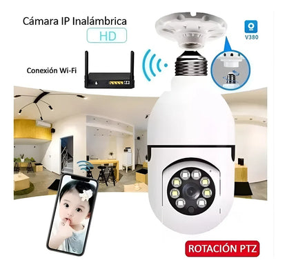 Cámara Ip Tipo Bombillo 360 Panorámica Seguridad Espía
