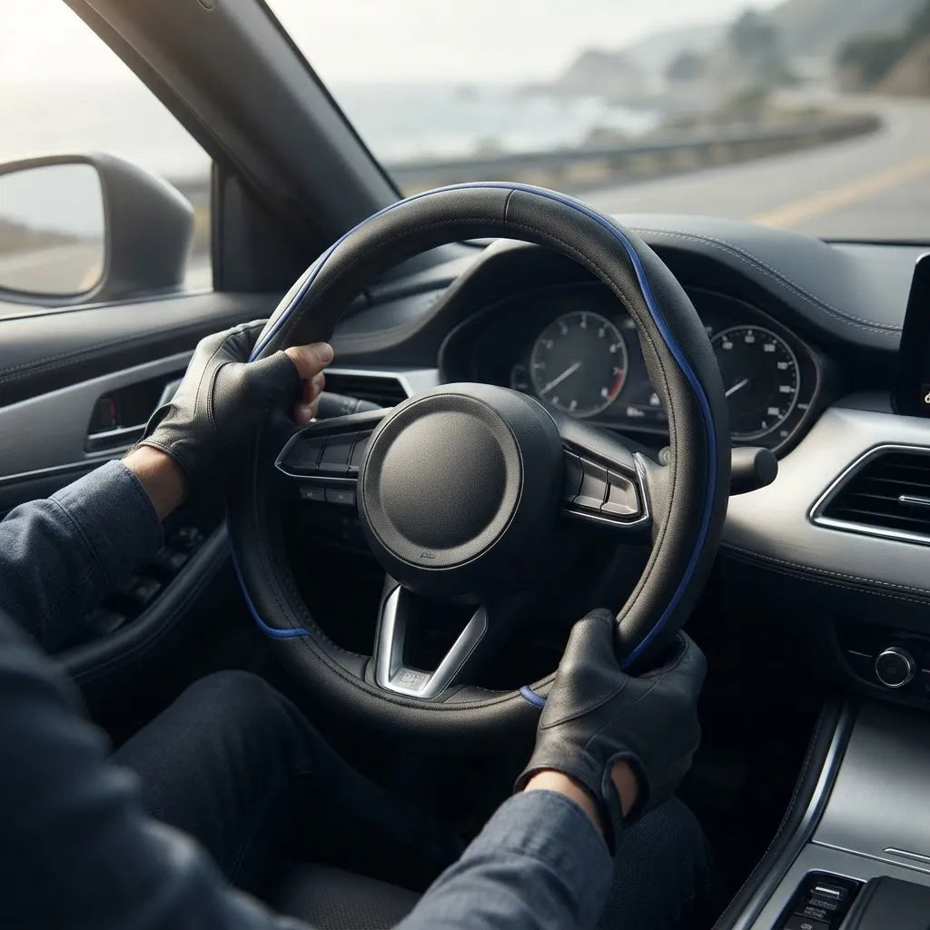 Forro de Volante Negro Con Relieve Azul Deluxe